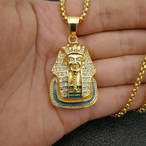 GUNGNEER Egyptian Pharaoh Stainless Steel Pendant Necklace Animal Horse Ring Jewelry Set