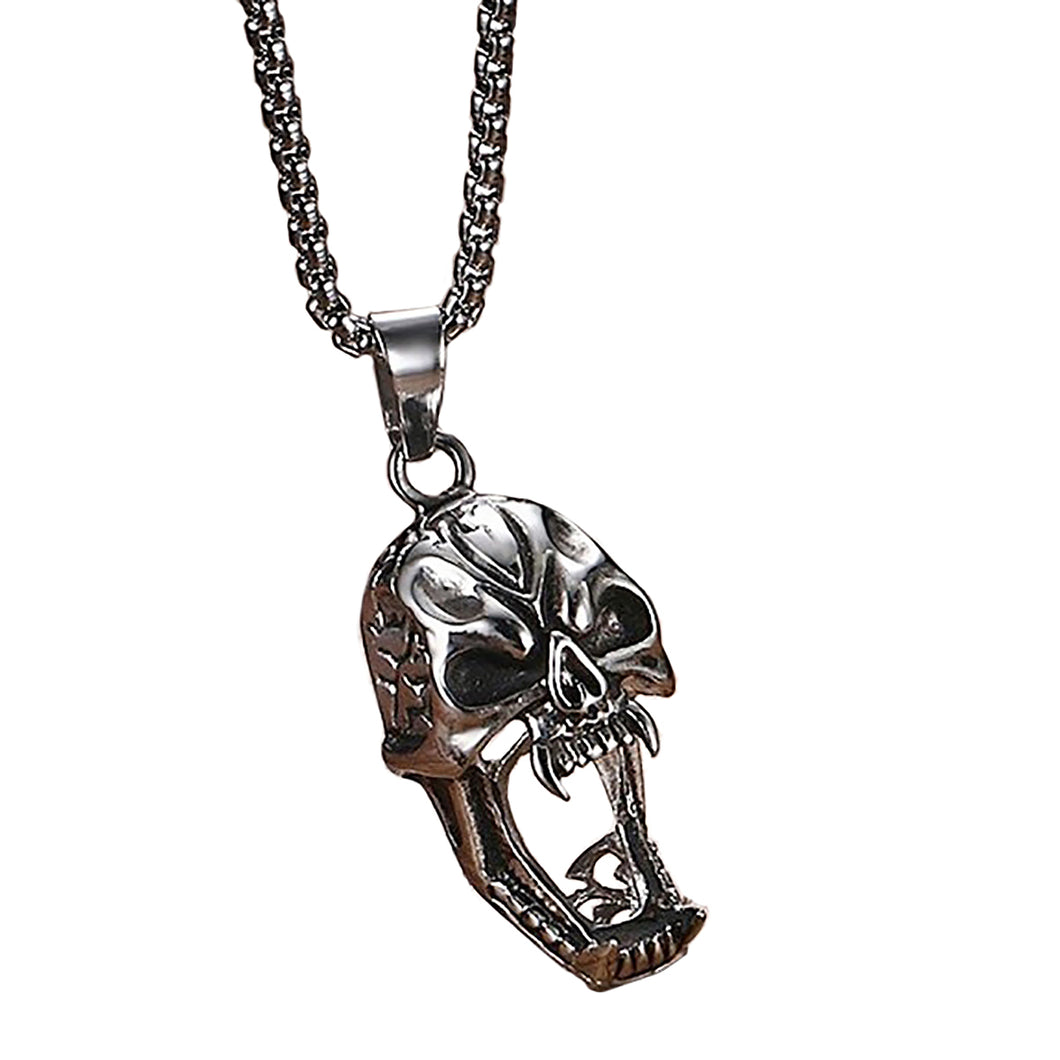 GUNGNEER Punk Mouth Screaming Skull Pendant Necklace Stainless Steel Gothic Jewelry