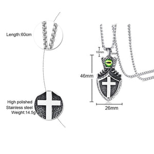 GUNGNEER Templar Cross Crown Evil Eye Stainless Steel Pendant Chain Necklace Jewelry Set
