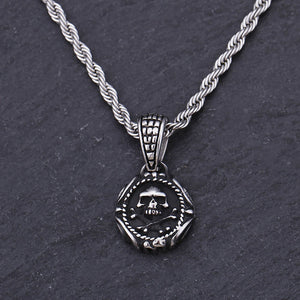 GUNGNEER Gothic Skeleton Punk Skull Pendant Necklace Stainless Steel Strength Jewelry Men Women