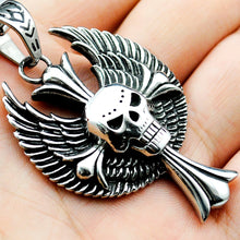 Load image into Gallery viewer, GUNGNEER Punk Wings Skull Cross Pendant Necklace Stainless Steel Gothic Biker Halloween Jewelry