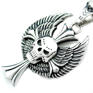 GUNGNEER Punk Wings Skull Cross Pendant Necklace Stainless Steel Gothic Biker Halloween Jewelry