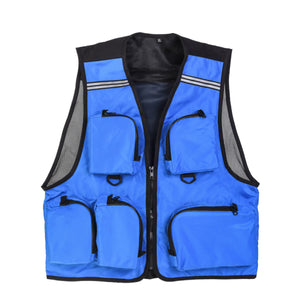 2TRIDENTS Multi-Pocket Fishing Vest for Outdoor Fishing Swimming Boating Kayaking Drifting Water Sports (L, Blue)