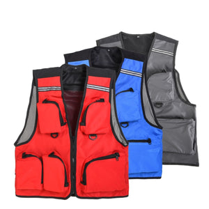 2TRIDENTS Multi-Pocket Fishing Vest for Outdoor Fishing Swimming Boating Kayaking Drifting Water Sports (L, Blue)