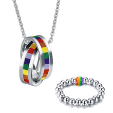 Load image into Gallery viewer, GUNGNEER Double Circle Rainbow Necklace Stainless Steel Pride Bracelet Jewelry Set