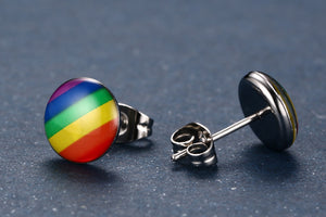 GUNGNEER Lesbian Gay Heart Shaped Pride Necklace Stainless Steel Rainbow Earrings Jewelry Set
