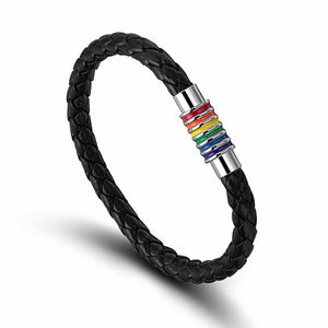 GUNGNEER Triangle Gay Lesbian LGBT Pride Necklace Leather Rainbow Bracelet Jewelry Set