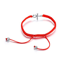 Load image into Gallery viewer, GUNGNEER Ankh Cross Braided Bracelet Lucky Red Adjustable Wristband Ring Egyptian Jewelry Set
