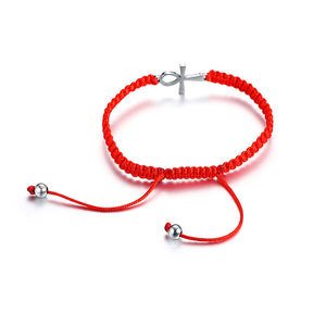 GUNGNEER Ankh Cross Braided Bracelet Lucky Red Adjustable Wristband Ring Egyptian Jewelry Set