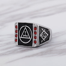 Load image into Gallery viewer, GUNGNEER Square Masonic Ring Red Stone Stainless Steel Freemason Signet Ring For Men