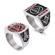 Load image into Gallery viewer, GUNGNEER Silver Red Masonic Ring Multi-size Stainless Steel Freemason Ring Jewelry Set