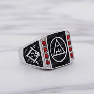 GUNGNEER Square Masonic Ring Red Stone Stainless Steel Freemason Signet Ring For Men