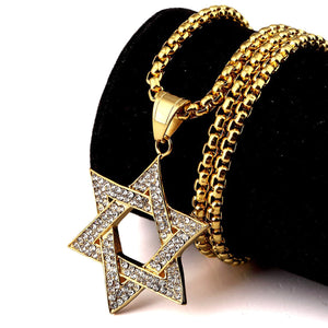 GUNGNEER David Star Necklace Stainless Steel Pray Israel Jewelry Accessory For Men Women