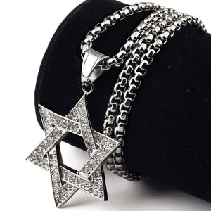 GUNGNEER David Star Necklace Stainless Steel Pray Israel Jewelry Accessory For Men Women