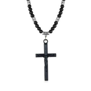 GUNGNEER Leather Christian Cross Necklace Christ Pendant Jewelry Accessory For Men Women
