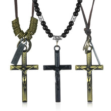 Load image into Gallery viewer, GUNGNEER Leather Christian Cross Necklace Christ Pendant Jewelry Accessory For Men Women