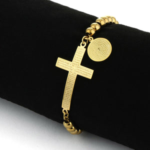GUNGNEER Rosary Cross Bracelet Stainless Steel Christian Jewelry Accessory For Men Women