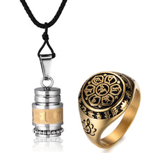 Load image into Gallery viewer, GUNGNEER Stainless Steel Om Ring Lotus Mantra Six Words Pendant Necklace Jewelry Set For Men