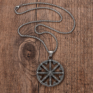 GUNGNEER 2 Pcs Stainless Steel Viking Sun Wheel Necklace with Beaded Bracelet Jewelry Set