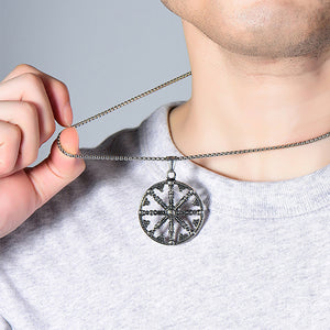 GUNGNEER 2 Pcs Stainless Steel Viking Sun Wheel Necklace with Beaded Bracelet Jewelry Set