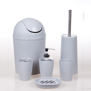 2TRIDENTS 6PCS Solid Luxury Plastic Bathroom Accessories Set - Lotion Dispenser/Tumbler/Toothbrush Holder/Soap Dish/Trash Can/Toilet Brush Holder (6pcs Beige)