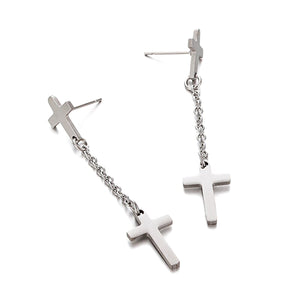 GUNGNEER Men Women Christ Jesus Cross Necklace Fish Chain Long Earrings Jewelry Accessory Set