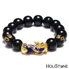 Load image into Gallery viewer, HoliStone Lucky Charm Bracelet with Mantra OM MANI Padme HUM &amp; FengShui PiXiu Amulet ? Anxiety Stress Relief Yoga Meditation Energy Balancing Lucky Charm Bracelet for Women and Men