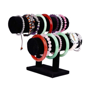 2TRIDENTS 2 Tiers T-Bar Black Jewelry Showcase - Bangle Bracelet Home Organizer Decorative Chains Storage Rack