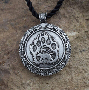 ENXICO Bear Paw Amulet Pendant Necklace ? Double Faced ? Light Grey Color ? Animal Spirit Totem Jewelry