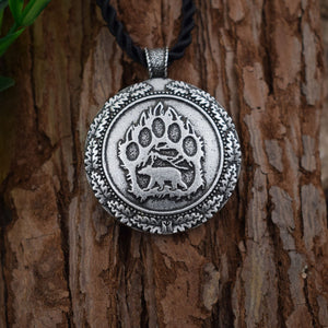 ENXICO Bear Paw Amulet Pendant Necklace ? Double Faced ? Light Grey Color ? Animal Spirit Totem Jewelry