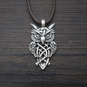 GUNGNEER Vintage Celtic Trinity Knot Owl Stainless Steel Amulet Pendant Necklace Jewelry