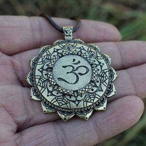 GUNGNEER Mandala Om Pendant Necklace Rope Chain Yoga Lotus Flower Jewelry For Men Women