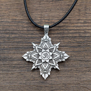 GUNGNEER Mandala Om Necklace Black Rope Chain Lotus Flower Jewelry Accessory For Men Women