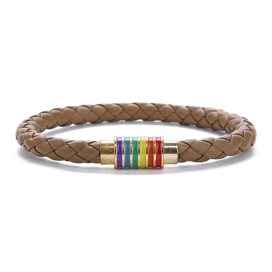 GUNGNEER Leather Rope Chain LGBT Pride Rainbow Bracelet Lesbian Jewelry For Men Women