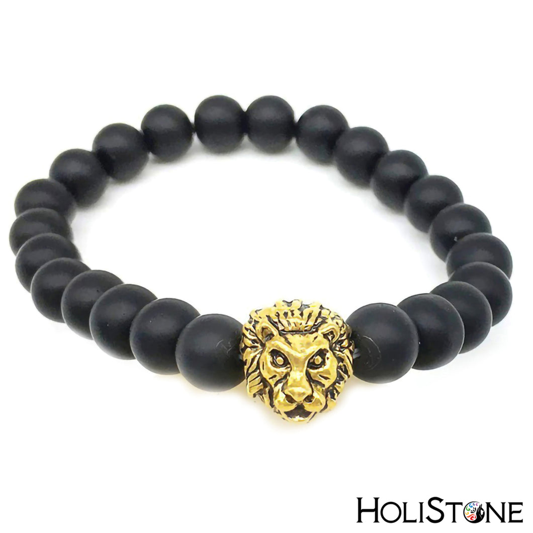 HoliStone Black Shungite Lion Head Bracelet ? Anxiety Stress Relief Yoga Beads Bracelets Chakra Healing Crystal Bracelet for Women and Men