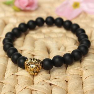 HoliStone Black Shungite Lion Head Bracelet ? Anxiety Stress Relief Yoga Beads Bracelets Chakra Healing Crystal Bracelet for Women and Men