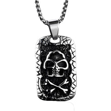 Load image into Gallery viewer, GUNGNEER Pirate Skull Stainless Steel Square Pendant Necklaces Dog Tag Gothic Biker Jewelry
