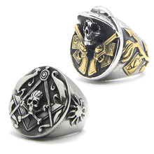 Load image into Gallery viewer, GUNGNEER 2 Pcs Stainless Steel Cool Double Guns Skull Pirate Ring Biker Protection Jewelry Set