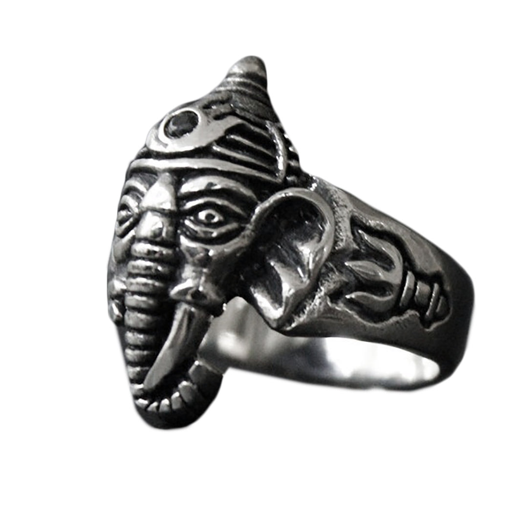 GUNGNEER Om Ganesha Ring Stainless Steel Ohm Indian Strength Jewelry Accessory For Men