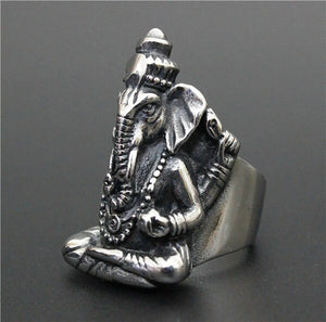 GUNGNEER Stainless Steel Hindu Amulet Yoga Ohm Aum Ring Ganesh Buddha Ring Jewelry Set For Men