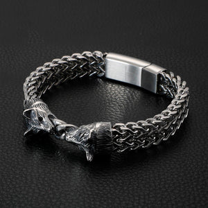 GUNGNEER Viking Norse Fenrir Wolf Bracelet Bangle with Ring Stainless Steel Jewelry Set