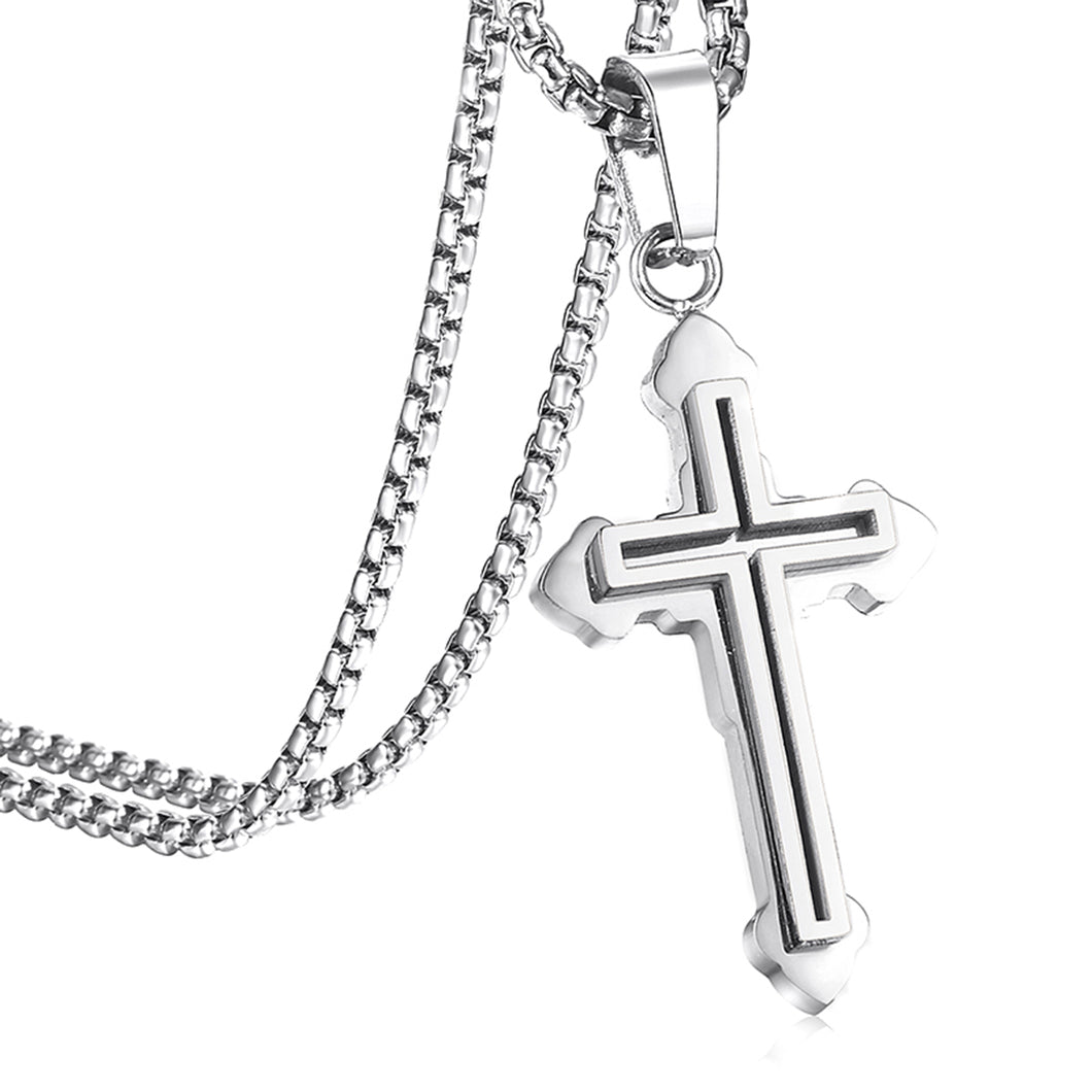 GUNGNEER Double Layer Christian Pendant Necklace Cross Jewelry Accessory Gift For Men Women