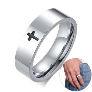 GUNGNEER Stainless Steel Christian Cross Ring Jesus Wooden Beads Necklace Jewelry Set Gift Men