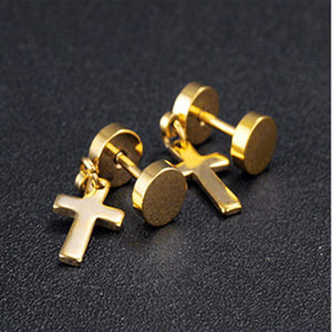 GUNGNEER God Christian Jewelry For Women Men Cross Earrings Stainless Steel Accessory