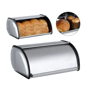 2TRIDENTS Stainless Steel Bread Storage Box - Ideal For Storing Breads, Pastries, Cookies, Donuts, Chips, And More (Silver)