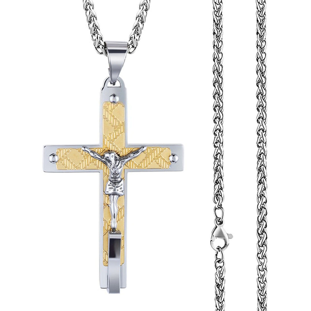 GUNGNEER Stainless Steel Cross Necklace Christian Pendant Jewelry Accessory For Men Women