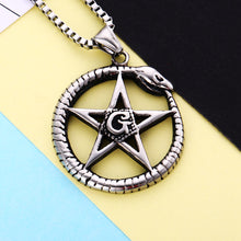 Load image into Gallery viewer, GUNGNEER Pearl Chain Masonic Necklace Stainless Steel Biker Ring For Men Jewelry Set