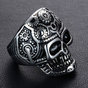 GUNGNEER Satan Skull Pendant Necklace Satanic Devil Skull Ring Jewelry Set Gift