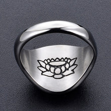 Load image into Gallery viewer, GUNGNEER Om Mani Padme Hum Mandala Ring Stainless Steel Lotus Spiritual Jewelry For Men