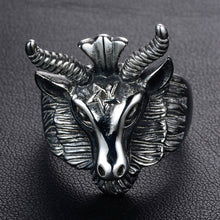 Load image into Gallery viewer, GUNGNEER Satanic Goat Head Baphomet Rings Stainless Steel Bracelet Jewelry Set Accessory
